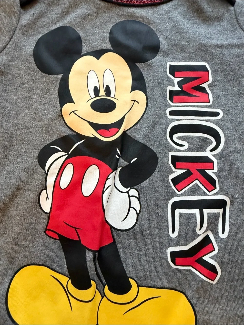 Disney Gray Mickey Mouse Graphic One-Piece with Yellow, Red and Black Accents